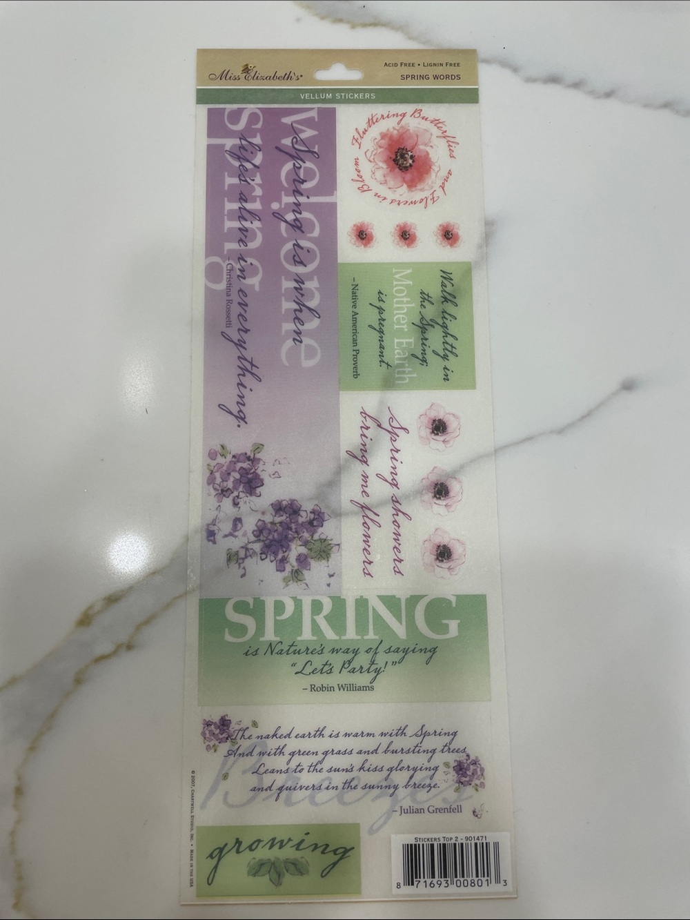 Miss Elizabeth's 'Spring' Vellum Sticker Sheet - Floral Pastels
